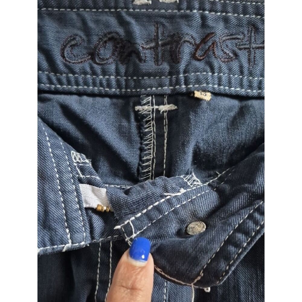 Women’s Dark Blue Cropped Jeans with Contrast Stitching - Picture 2 of 16